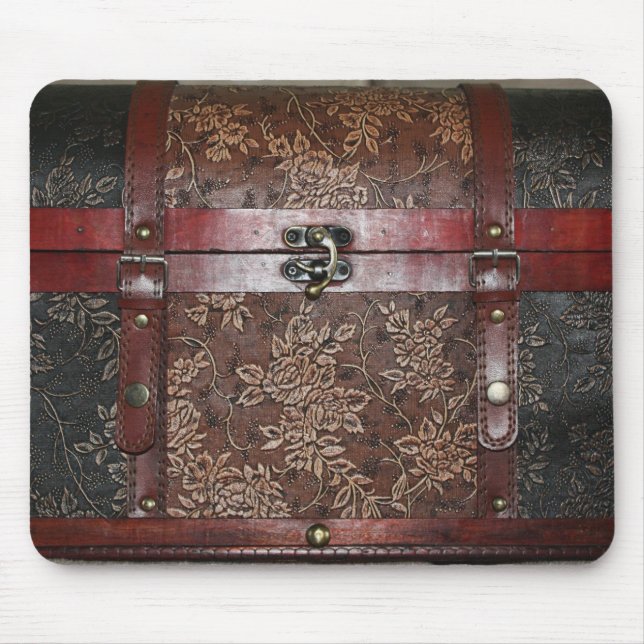 Damask Rose Leather Vintage Chest Mouse Pad (Front)