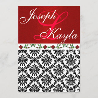 Damask & Roses Elegant Red & Black & White Wedding Invitation