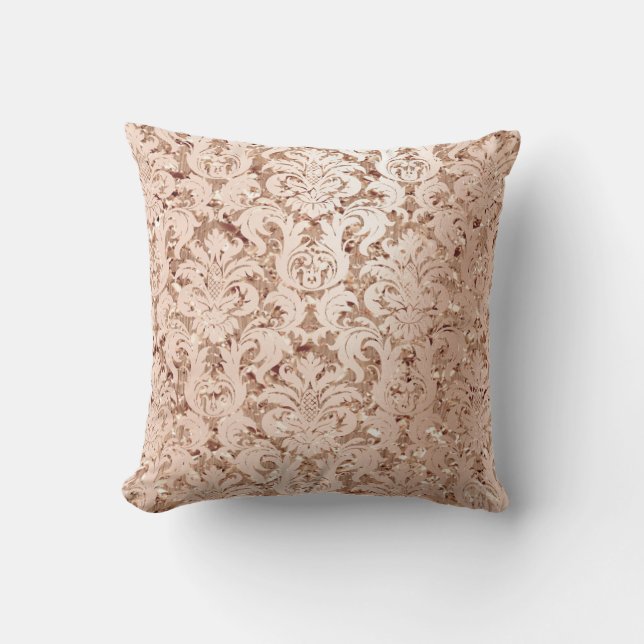 Damask Royal Glitter Blush Copper Rose Gold Cushion (Front)