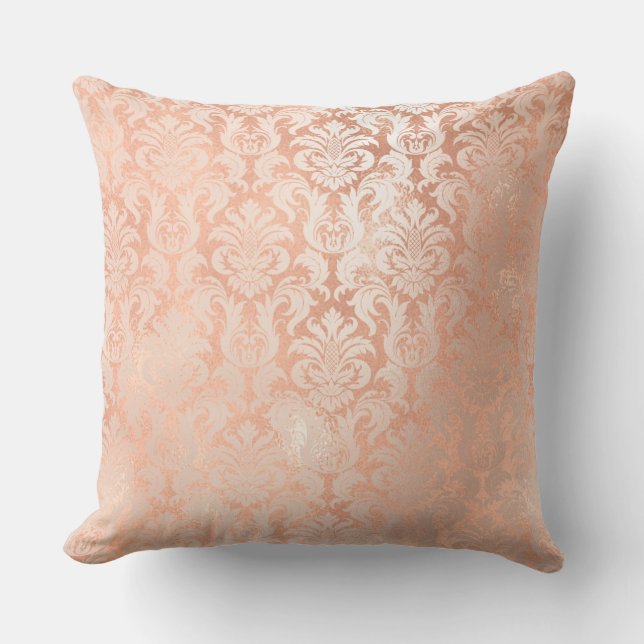 Damask Royal Metal Copper Peach Pink Rose Gold Cushion (Front)