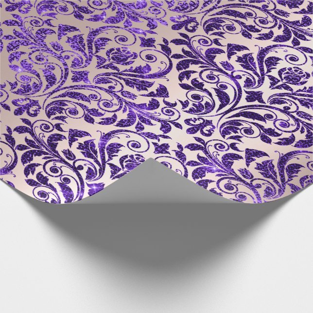 Damask Royal Purple Amethyst Violet Blush Skinny Wrapping Paper (Corner)