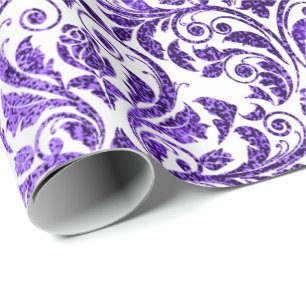 Damask Royal Purple Amethyst Violet White Baroque Wrapping Paper