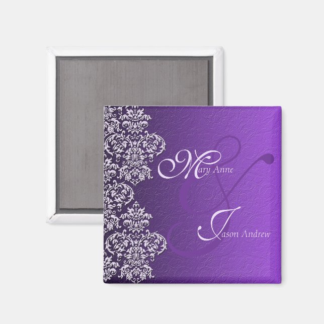 Damask Royal Purple Wedding Magnet (Front/Back)