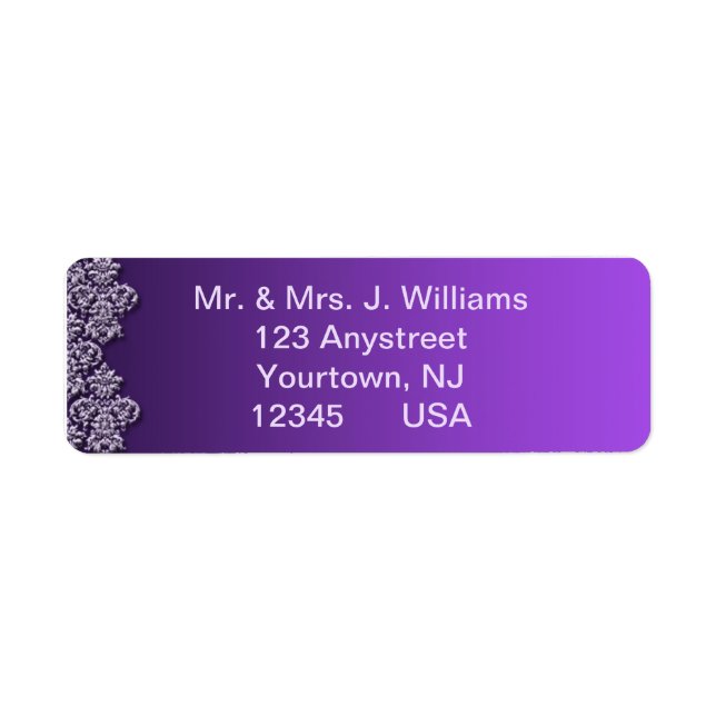 Damask Royal Purple Wedding Return Address Label (Front)