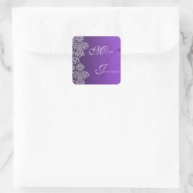 Damask Royal Purple Wedding Sticker (Bag)
