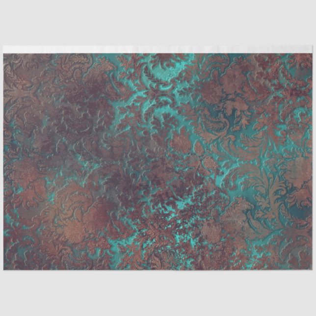 Damask Rust-Teal Papier mousseline-Tissue Paper (Front)