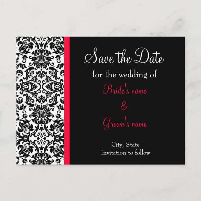 Damask Save the Date Announcement Postcard (Front)