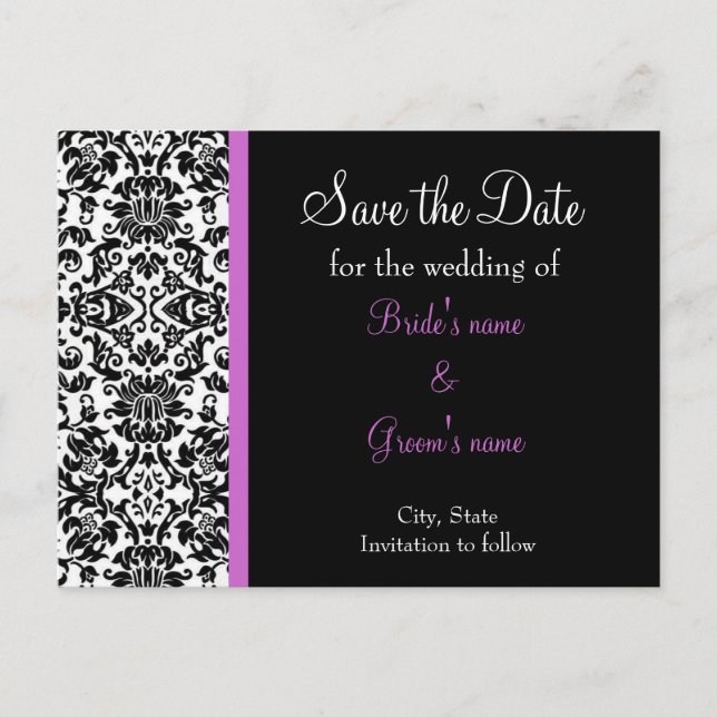 Damask Save the Date Announcement Postcard (Front)