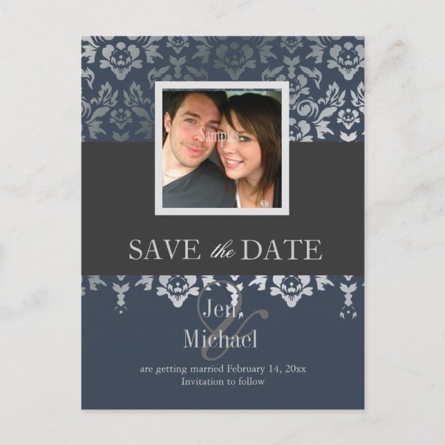Damask, Save the Date Photo postcards, Announcement Postcard (Front)