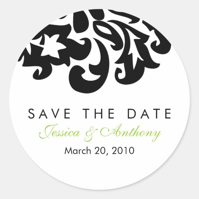 damask save the date sticker (Front)