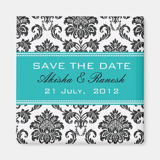 Damask Save the Date Wedding Announcement Magnet (Front)