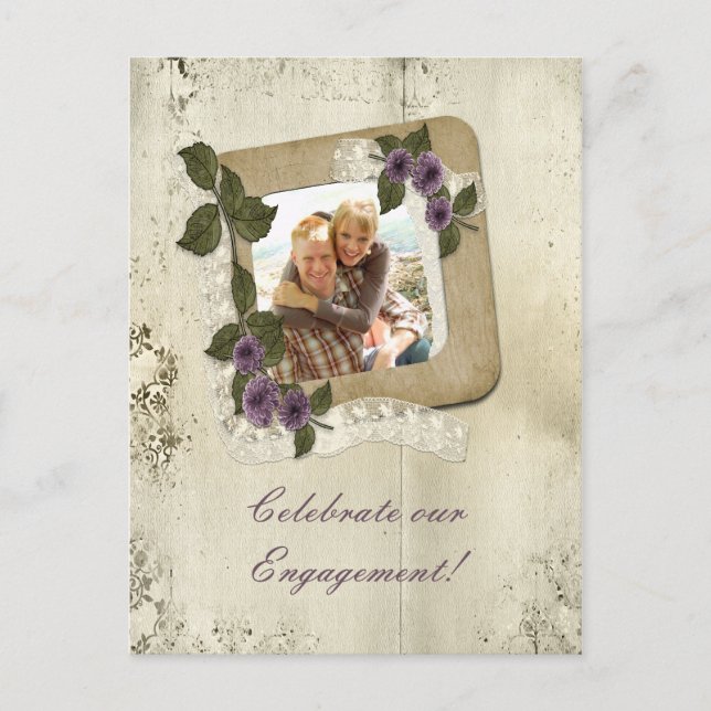 Damask Scrap Engagement Invitation Postcard (Front)