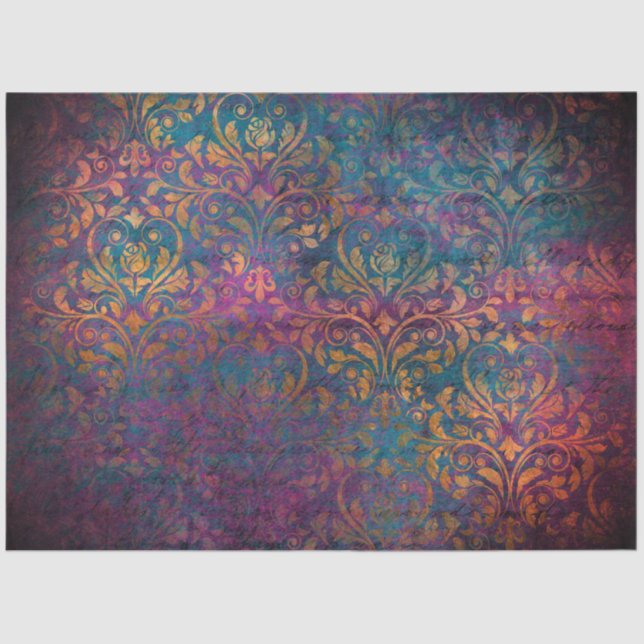 Damask & script elegant purple blue gold   tissue paper (Front)