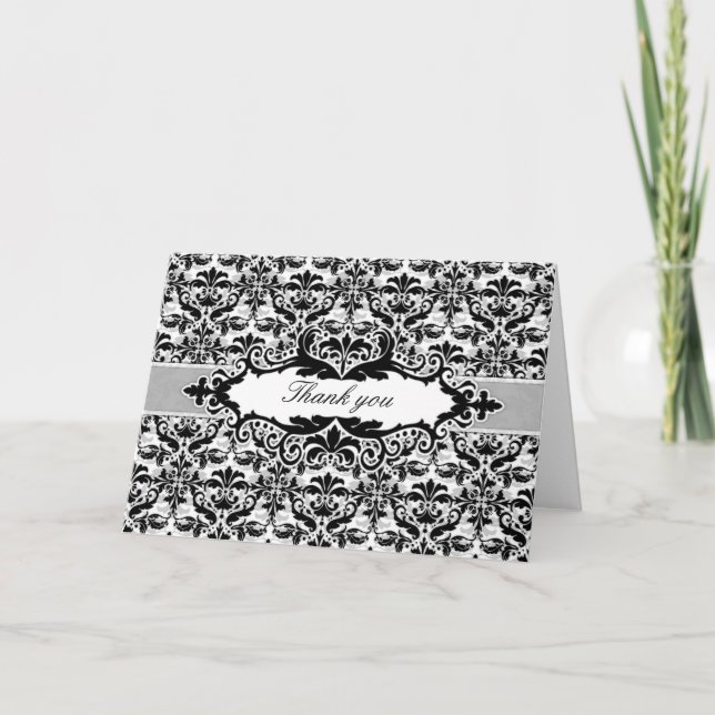 Damask & Scroll Frame Thank You card (Black) (Front)