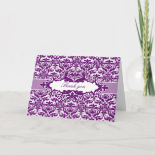 Damask & Scroll Frame Thank You card (Plum)