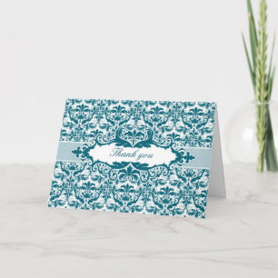 Damask & Scroll Frame Thank You card (Teal)