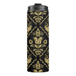 Damask seamless black and golden ornament. Traditi Thermal Tumbler