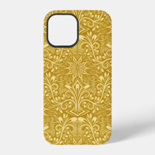 Damask seamless pattern repeating background. Gold iPhone 12 Case
