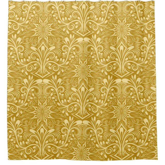 Damask seamless pattern repeating background. Gold Shower Curtain (Front)