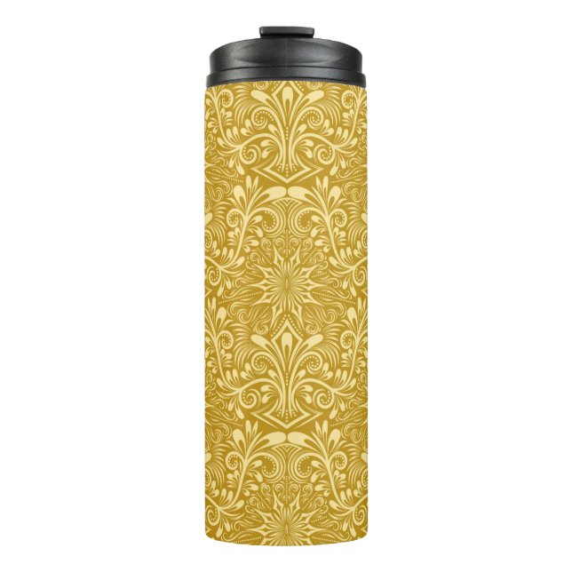 Damask seamless pattern repeating background. Gold Thermal Tumbler (Front)