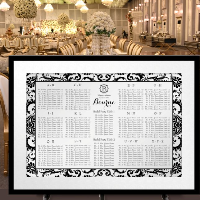 Damask Seating Chart Table Numbers - Alphabetical (Creator Uploaded)