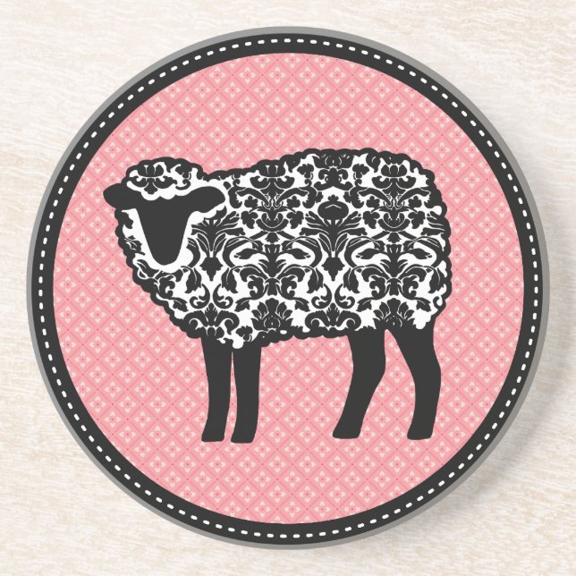 Damask Sheep Pink Coaster (Front)