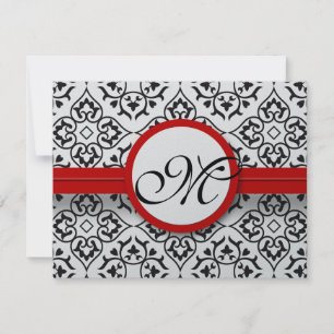 Damask Side Borders Red Trim Wedding RSVP Card