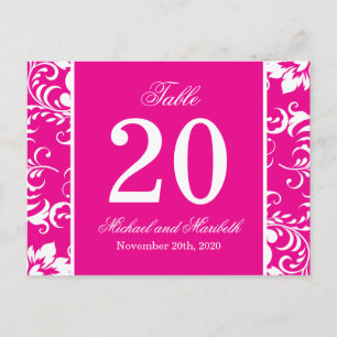 Damask Sides Table Numbers (Magenta Pink / White) Postcard