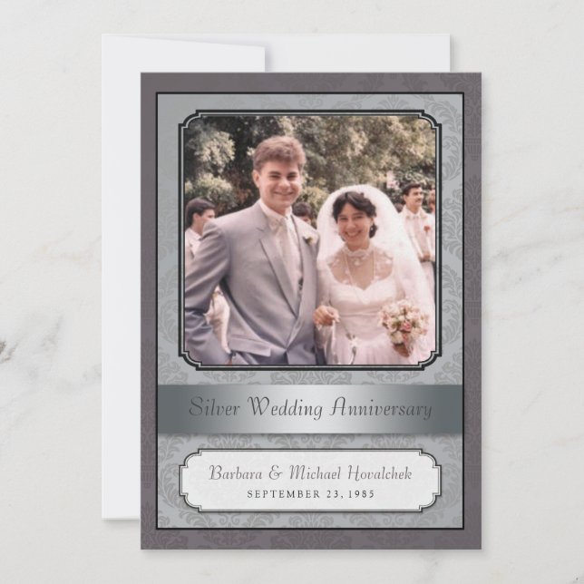 Damask Silver (25th) Anniversary Party invitation (Front)