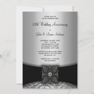 Damask Silver 25th Anniversary Party Invitation
