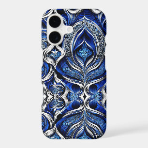 Damask Silver Blue Black Abstract