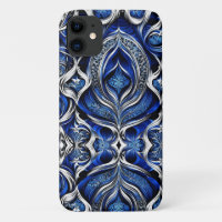 Damask Silver Blue Black Abstract