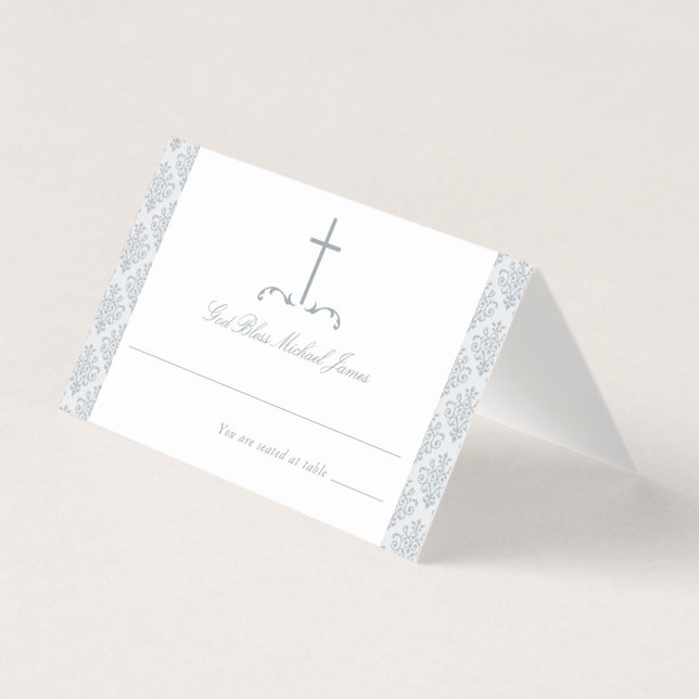 Damask Silver Grey First Communion Religious Cross (Front)