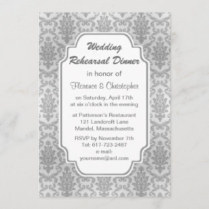 Damask silver grey Rehearsal Dinner Invitation