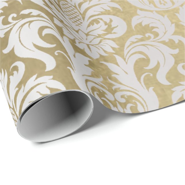 Damask Silver Grey Royal Metallic Elegant Gold Lux Wrapping Paper (Roll Corner)