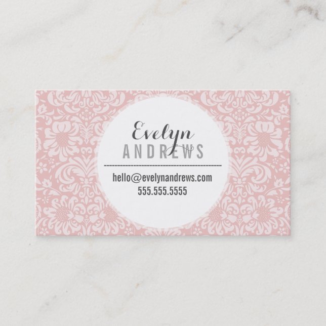 DAMASK SIMPLE SPOT pattern cool pale pink grey Business Card (Front)