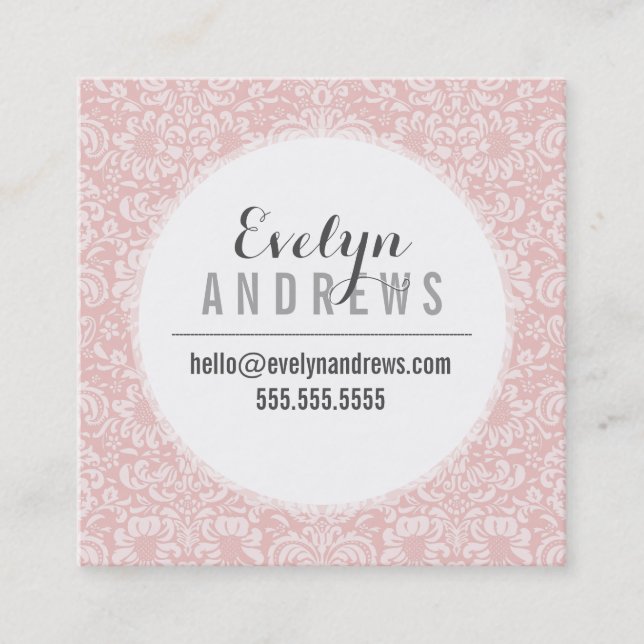 DAMASK SIMPLE SPOT pattern cool pale pink grey Square Business Card (Front)