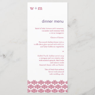 Damask Simplicity Berry Purple Wedding Menu