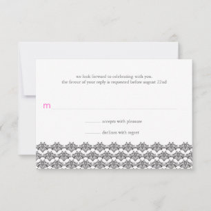 Damask Simplicity Black Pink Wedding Reply RSVP Card