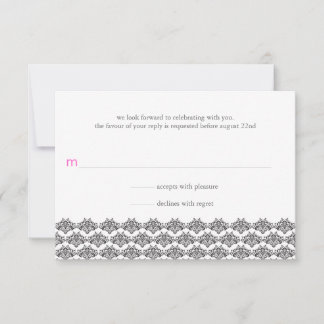 Damask Simplicity Black Pink Wedding Reply RSVP Card