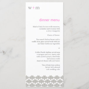 Damask Simplicity Taupe Pink Wedding Menu