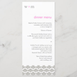 Damask Simplicity Taupe Pink Wedding Menu