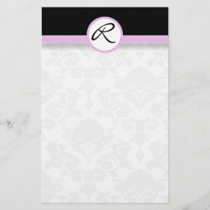 Damask Single Line Pink Monogram Stationery
