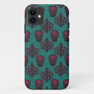 DAMASK SKULL HOT PINK ON TEAL Case-Mate iPhone CASE