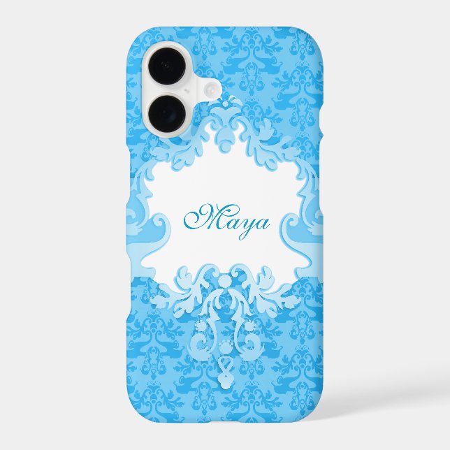 Damask sky blue name iphone case (Back)