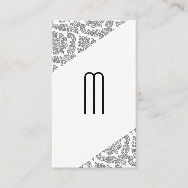 Damask Slanted Modern Monogram Business Card (Front)