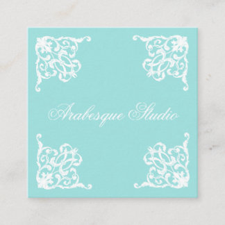 Damask, Sophisticated Blue and White Square Business Card