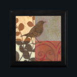 Damask Sparrow Gift Box<br><div class="desc">This contemporary fine art print of a brown sparrow and other collage-inspired details will add character to any living room or dining room. The image includes a red and brown colour theme. Get this beautiful and unique art print by artist Norman Wyatt today.</div>