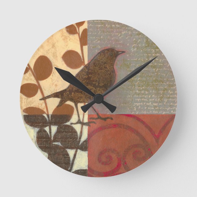 Damask Sparrow Round Clock (Front)