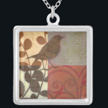 Damask Sparrow Silver Plated Necklace<br><div class="desc">This contemporary fine art print of a brown sparrow and other collage-inspired details will add character to any living room or dining room. The image includes a red and brown colour theme. Get this beautiful and unique art print by artist Norman Wyatt today.</div>